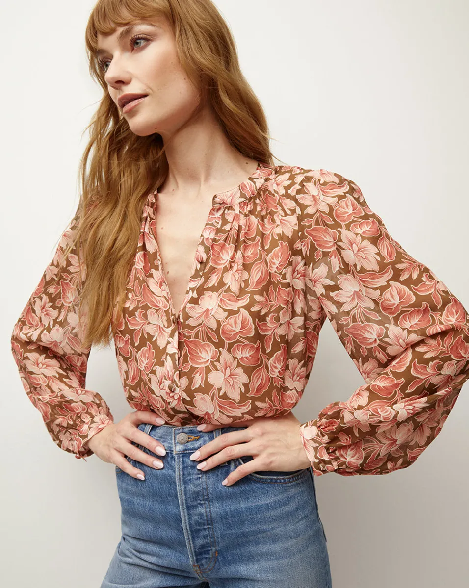 Ashlynn Silk Top in Deep Ochre Multi>Veronica Beard Clearance
