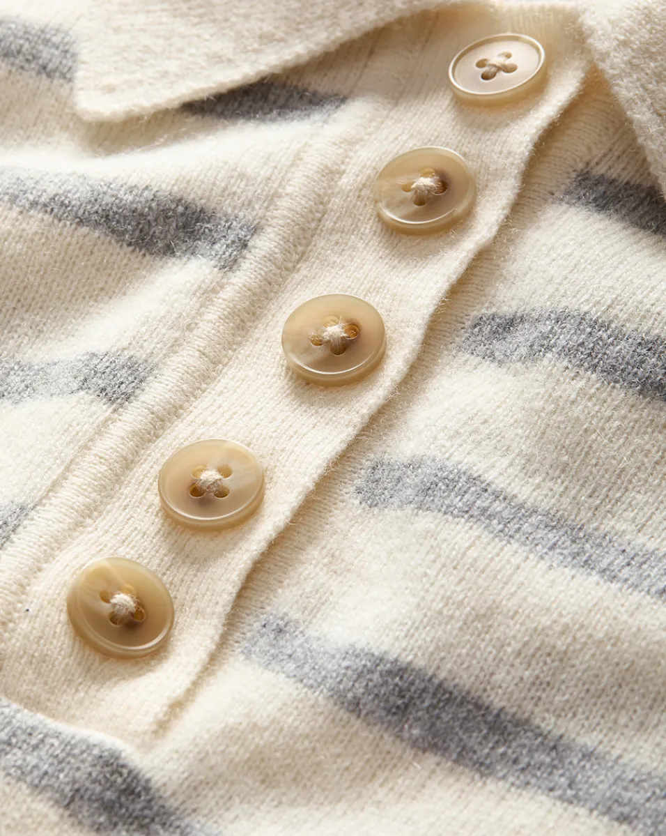 Brandt Striped Cashmere Polo in Ivory/Heather Grey>Veronica Beard Discount