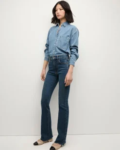 Cameron Bootcut Jean with Raw Hem in Dark Blue Denim><noscript><img width=