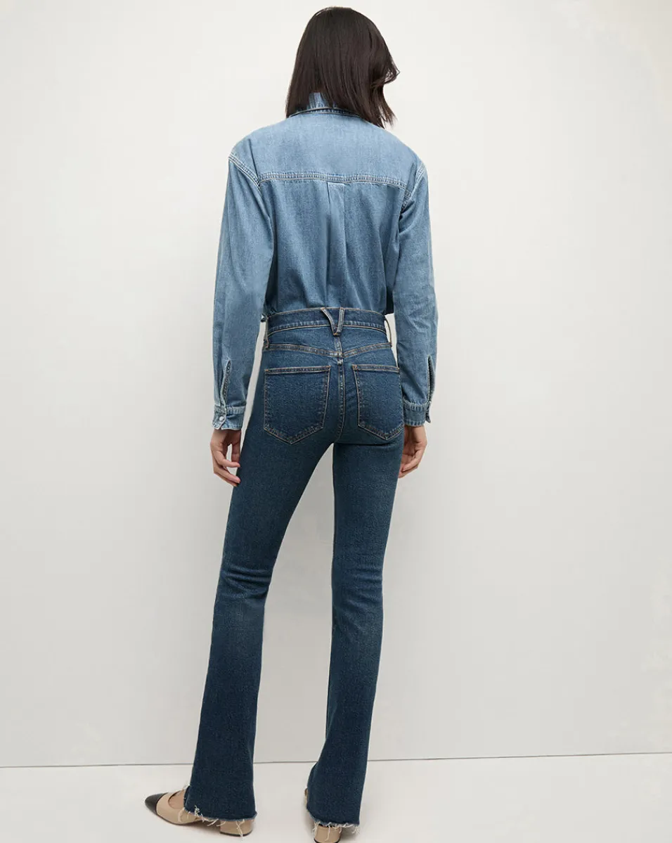 Cameron Bootcut Jean with Raw Hem in Dark Blue Denim>Veronica Beard New