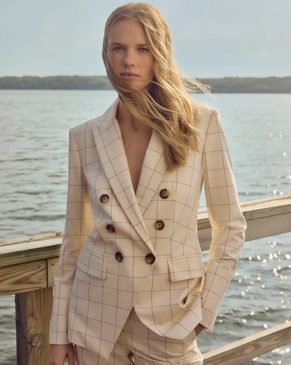 Charleston Plaid Dickey Jacket in Ecru/Deep Ochre>Veronica Beard Online