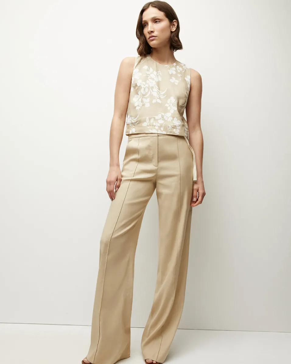 Clarendon Stretch-Linen Top in Stone Khaki/Off-White>Veronica Beard New