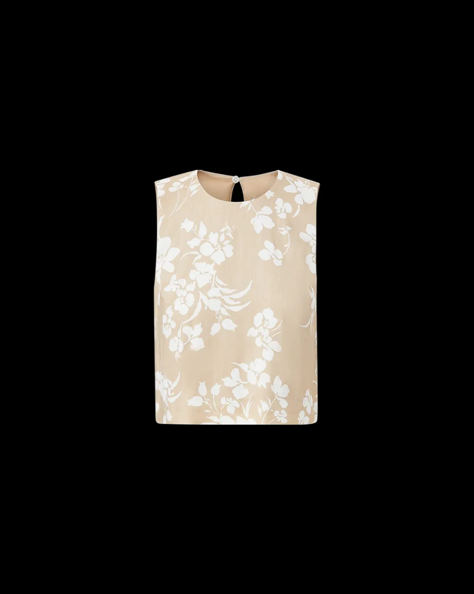 Clarendon Stretch-Linen Top in Stone Khaki/Off-White>Veronica Beard New