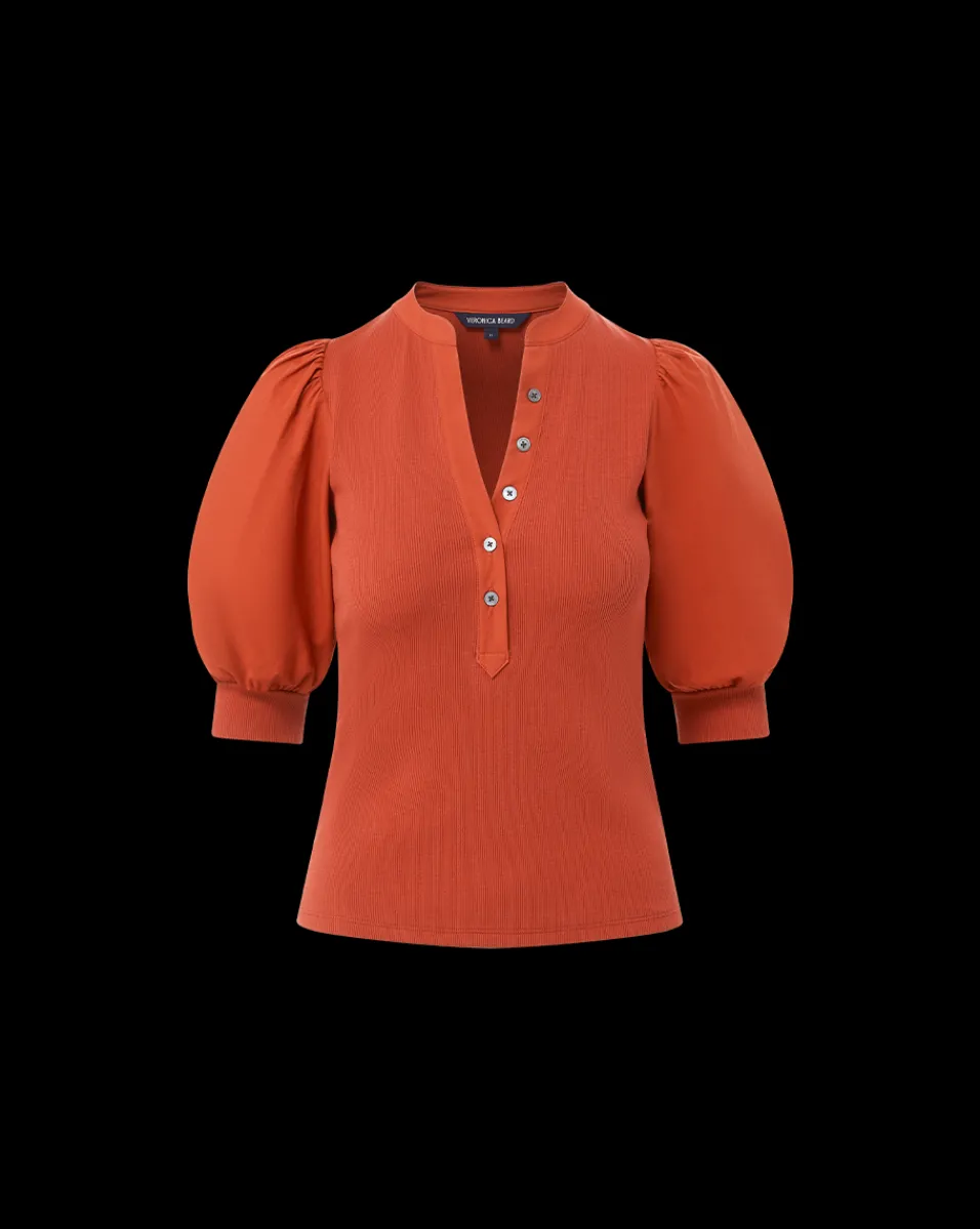 Coralee Puff-Sleeve Top in Brick Red>Veronica Beard Clearance