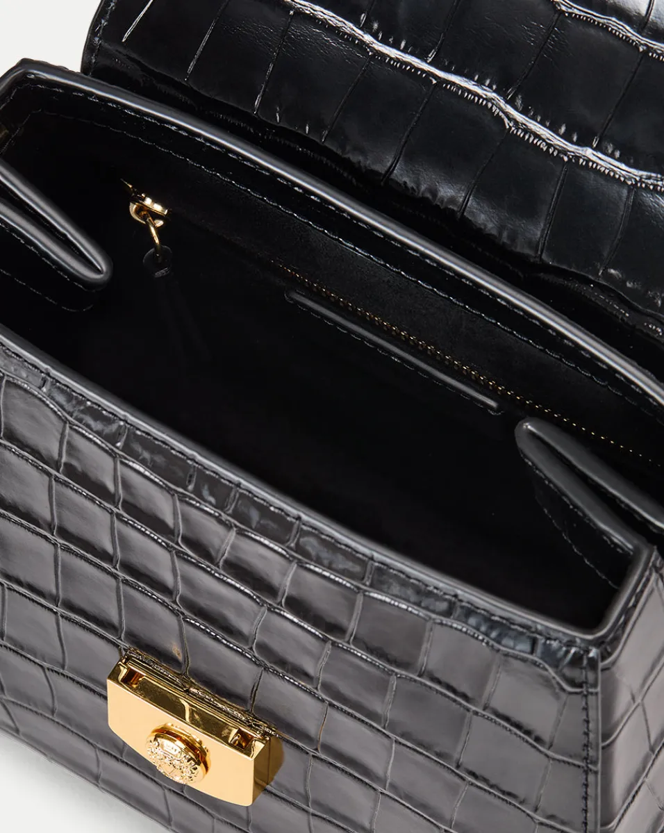 Crest Lock Croc-Embossed Top Handle Bag in>Veronica Beard
