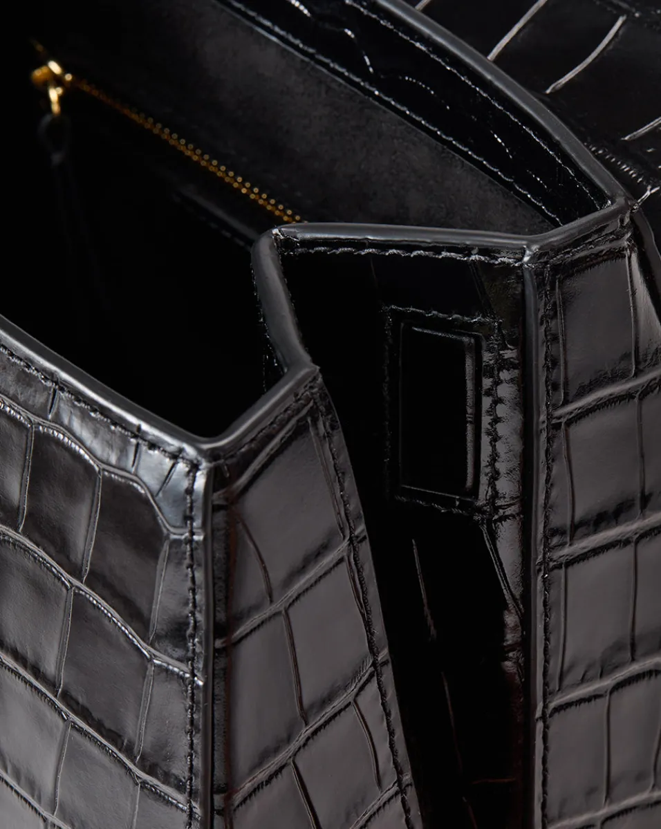 Crest Lock Croc-Embossed Top Handle Bag in>Veronica Beard