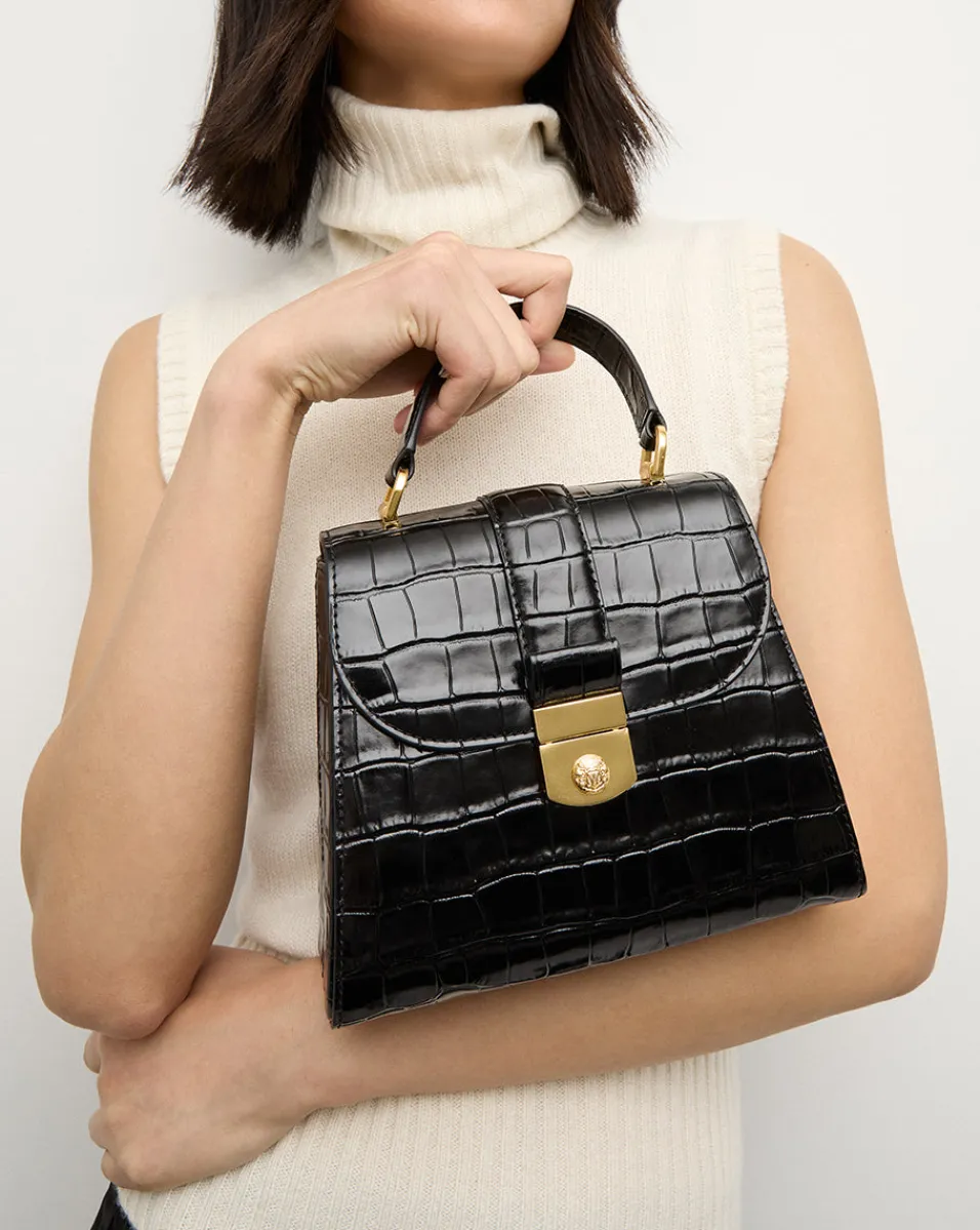 Crest Lock Croc-Embossed Top Handle Bag in>Veronica Beard