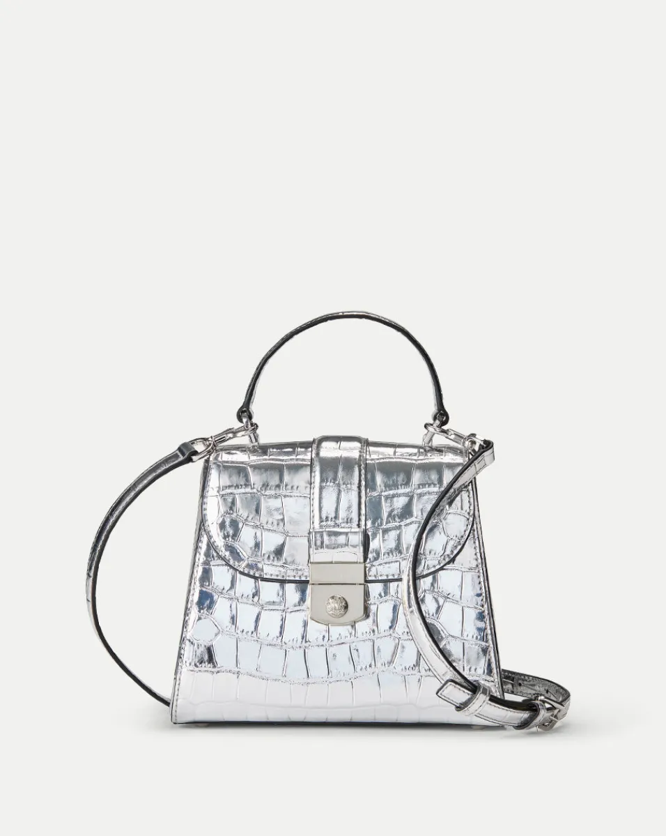 Crest Lock Croc-Embossed Top Handle Bag in>Veronica Beard Discount