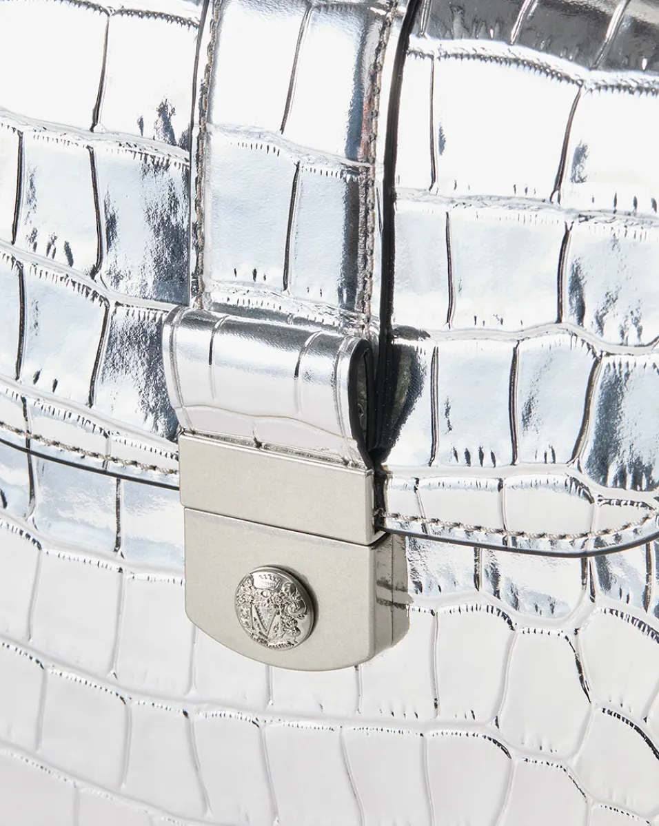 Crest Lock Croc-Embossed Top Handle Bag in>Veronica Beard Discount