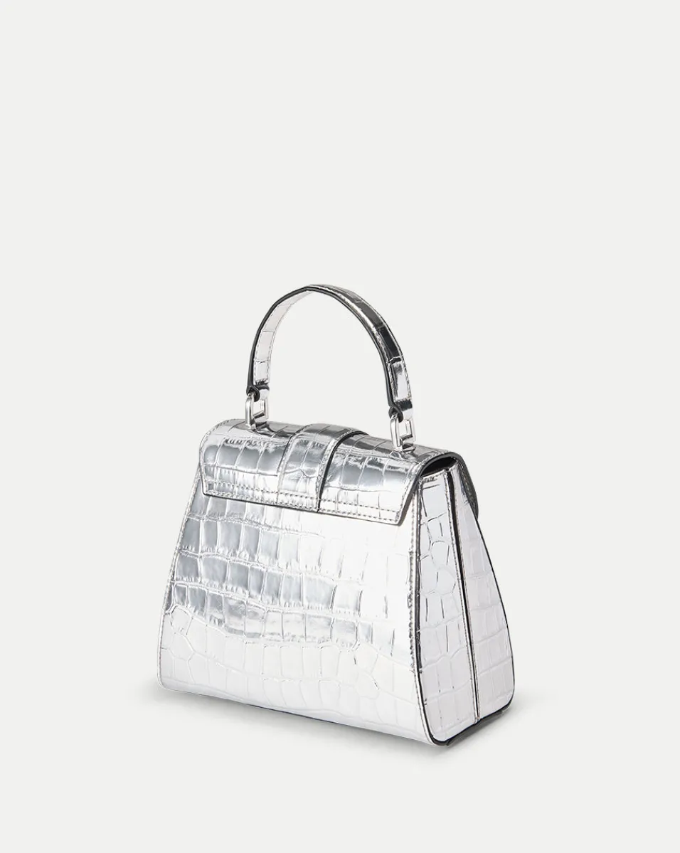 Crest Lock Croc-Embossed Top Handle Bag in>Veronica Beard Discount