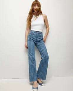 Crosbie Striped Loafer Length Wide-Leg Jean in Sapphire Stripe>Veronica Beard Discount