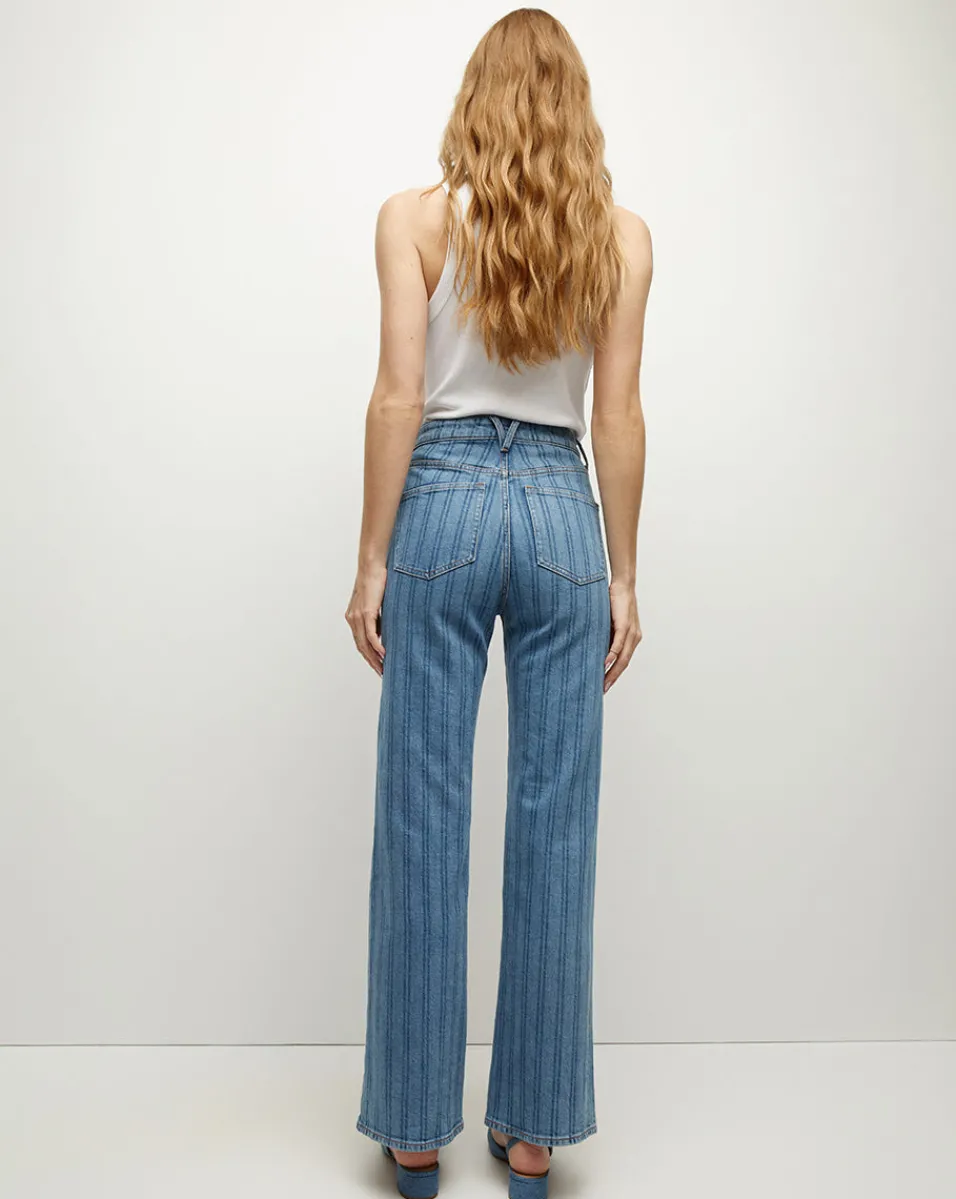 Crosbie Striped Loafer Length Wide-Leg Jean in Sapphire Stripe>Veronica Beard Discount