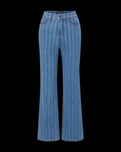Crosbie Striped Loafer Length Wide-Leg Jean in Sapphire Stripe><noscript><img width=