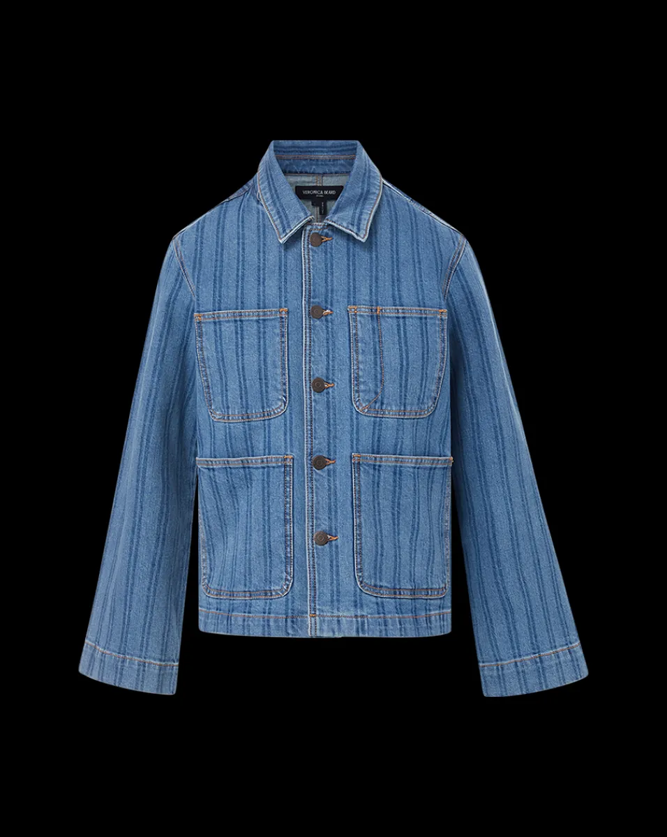 Dahl Striped Denim Jacket in Sapphire Stripe>Veronica Beard New