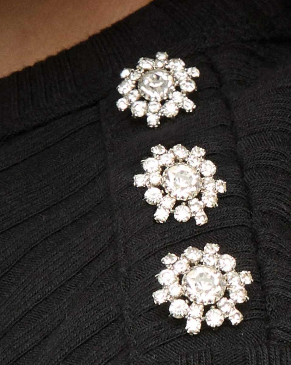 Draya Rhinestone Button Tee in>Veronica Beard Sale