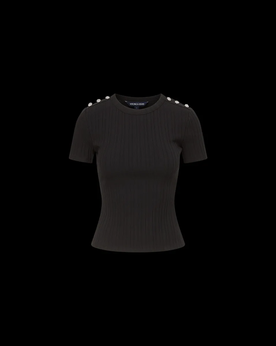 Draya Rhinestone Button Tee in>Veronica Beard Sale