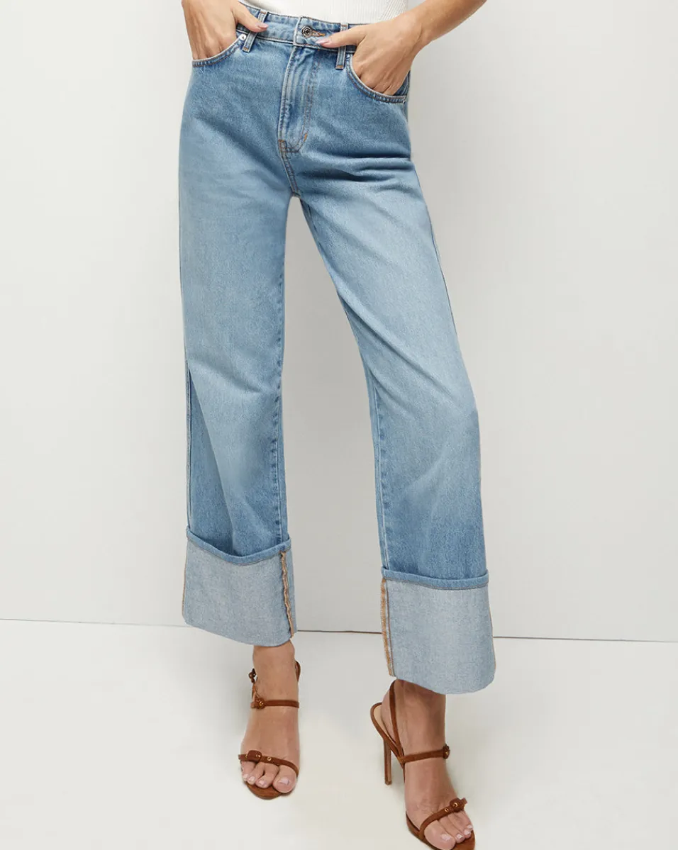 Dylan Cuffed Straight-Leg Jean in Silverwood Blue>Veronica Beard Best