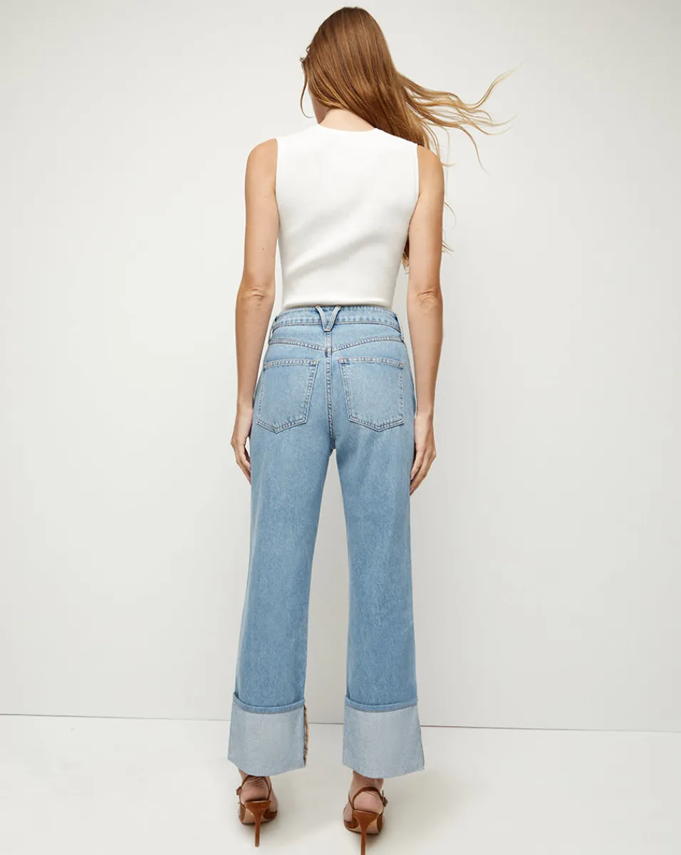 Dylan Cuffed Straight-Leg Jean in Silverwood Blue>Veronica Beard Best