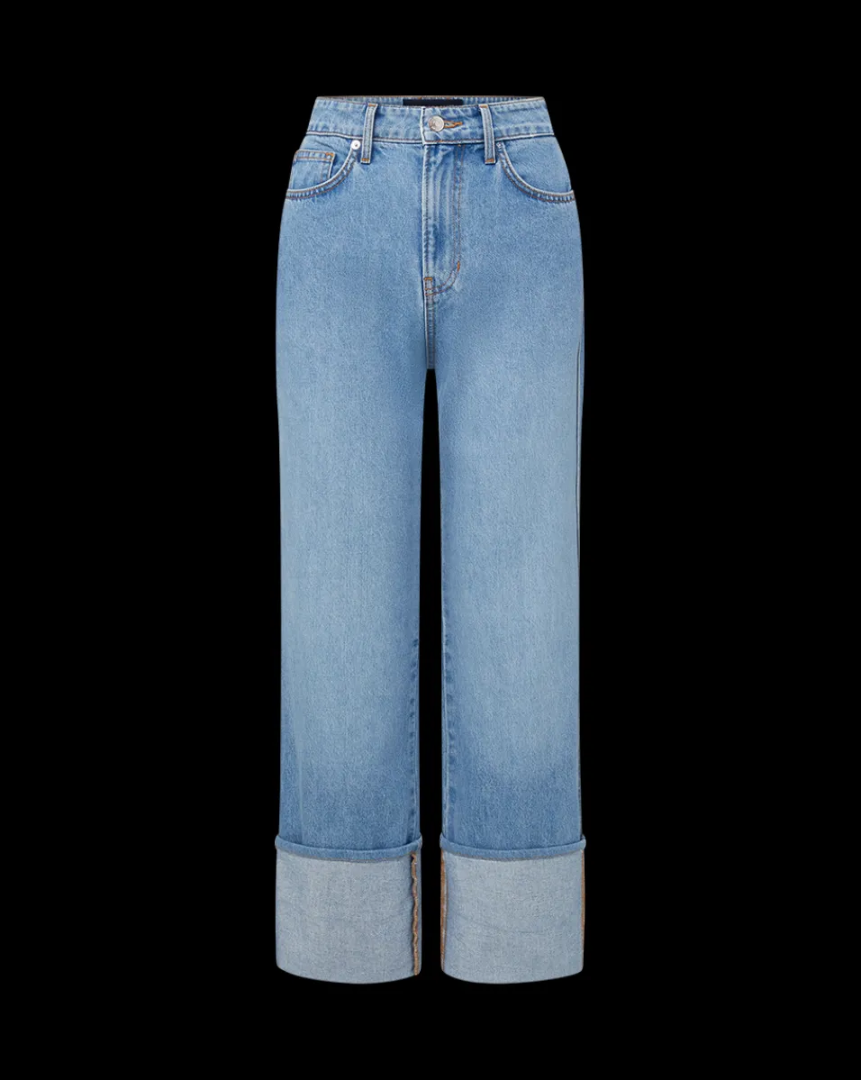 Dylan Cuffed Straight-Leg Jean in Silverwood Blue>Veronica Beard Best