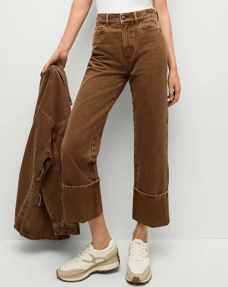 Dylan Cuffed Twill Straight-Leg Pants in Brown>Veronica Beard Clearance