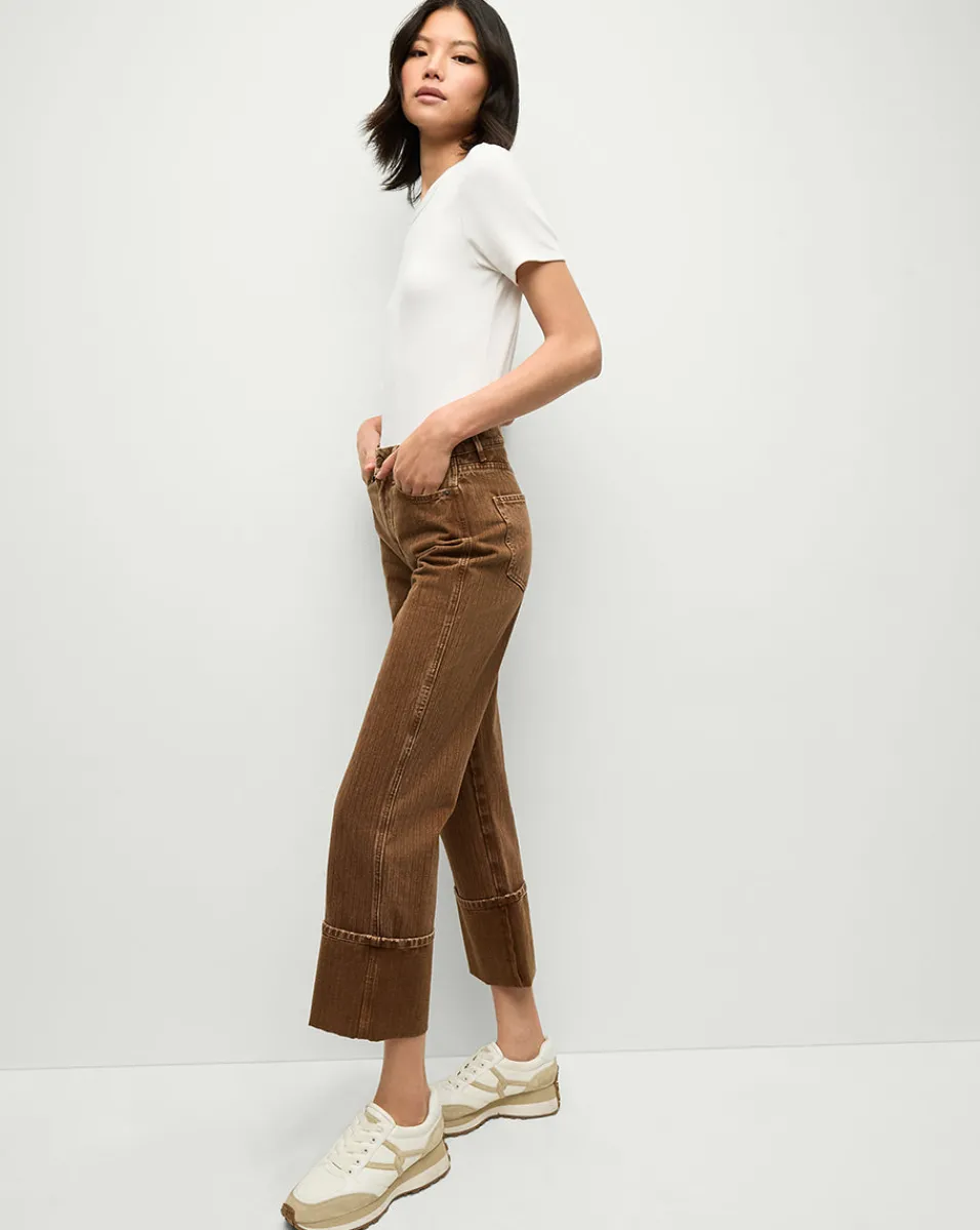 Dylan Cuffed Twill Straight-Leg Pants in Brown>Veronica Beard Clearance