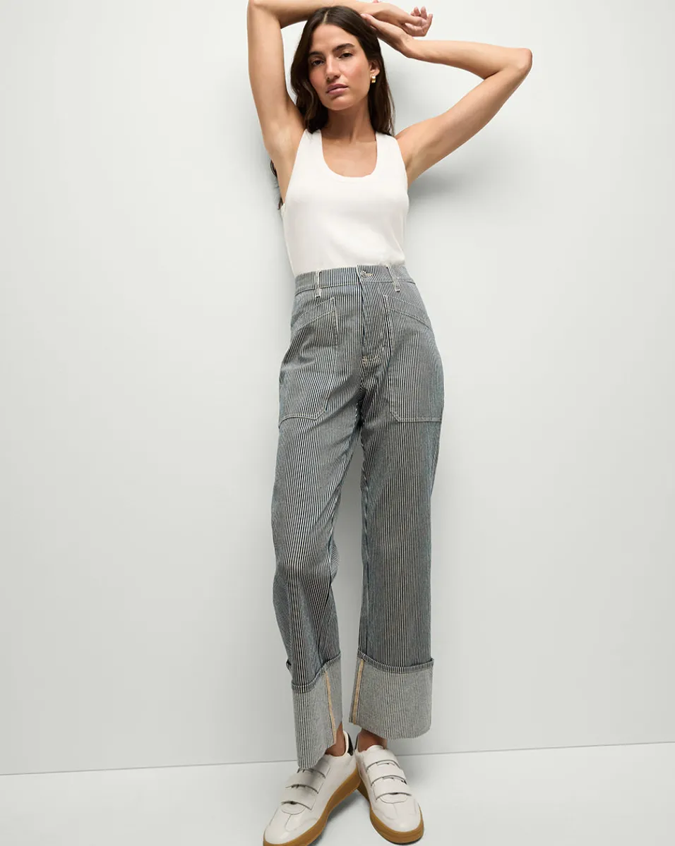 Dylan Striped Cargo Straight-Leg Jean in Solstice Stripe>Veronica Beard Best