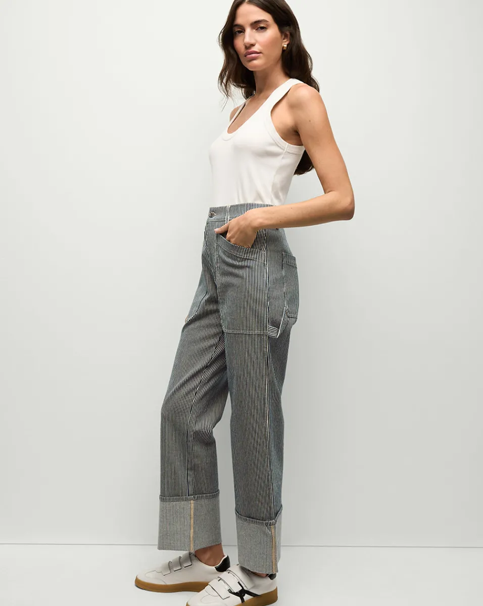 Dylan Striped Cargo Straight-Leg Jean in Solstice Stripe>Veronica Beard Best