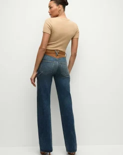 Dylan Suede-Patchwork Straight-Leg Jean in Equinox Blue><noscript><img width=