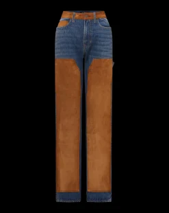 Dylan Suede-Patchwork Straight-Leg Jean in Equinox Blue><noscript><img width=