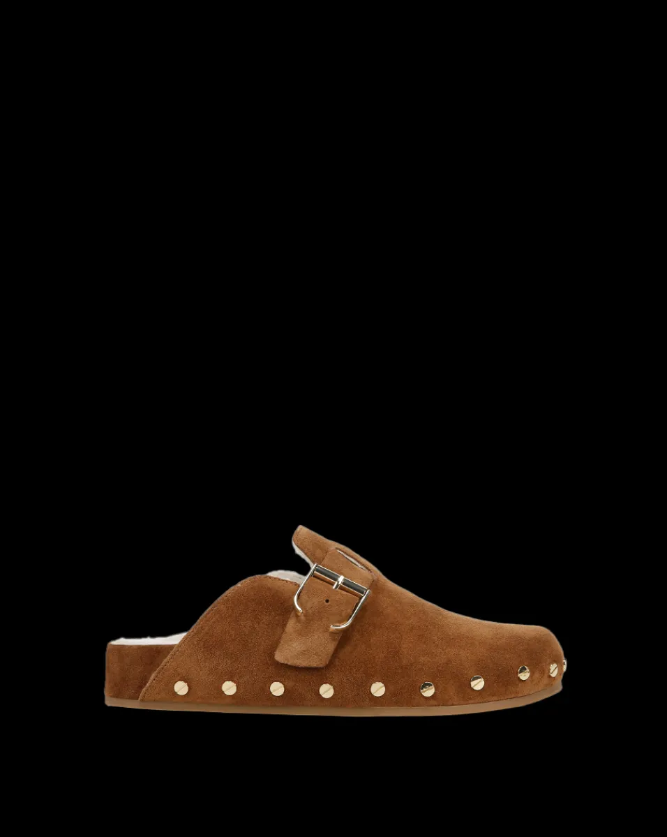 Fern Shearling Clog in Tan Suede>Veronica Beard Clearance