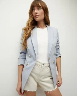 Gaya Metallic Pinstripe Dickey Jacket in Blue Oasis><noscript><img width=