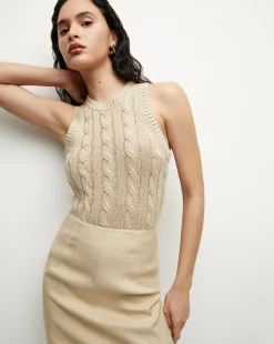 Jerrel Silk-Linen Tank in Stone Khaki>Veronica Beard