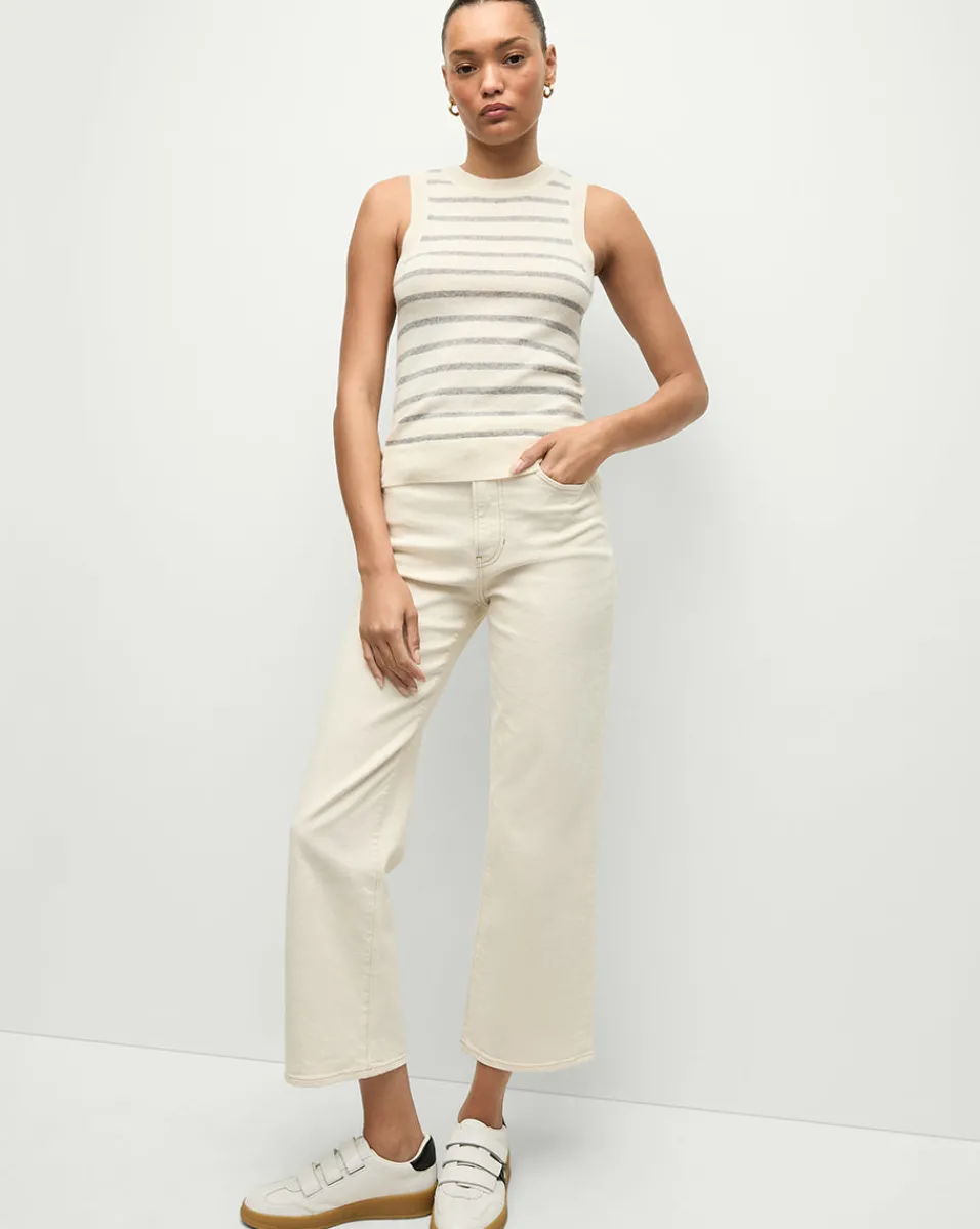 Jerrel Striped Cashmere Tank in Ivory/Heather Grey>Veronica Beard Outlet