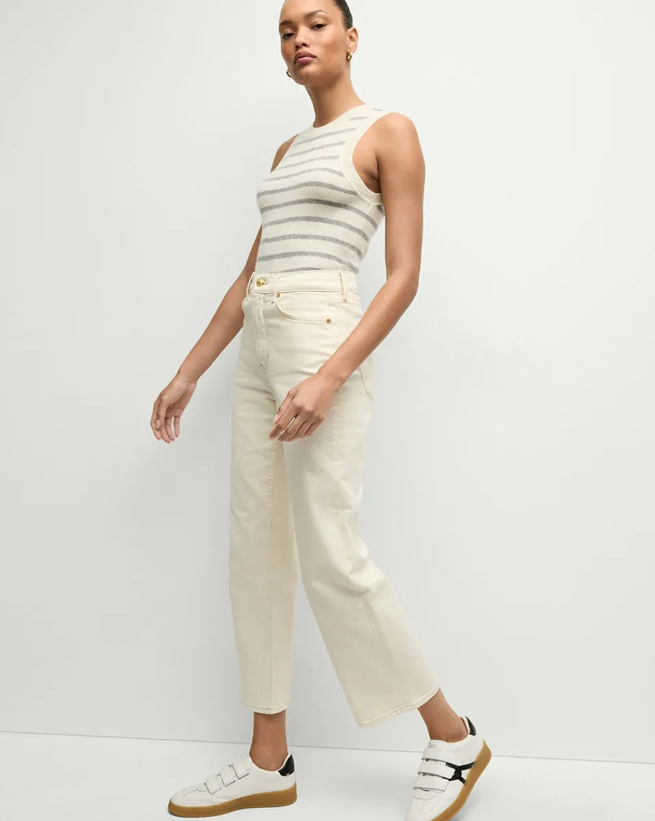 Jerrel Striped Cashmere Tank in Ivory/Heather Grey>Veronica Beard Outlet