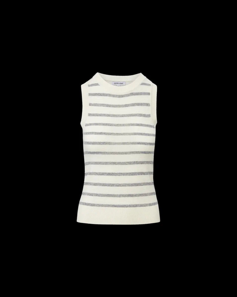 Jerrel Striped Cashmere Tank in Ivory/Heather Grey>Veronica Beard Outlet