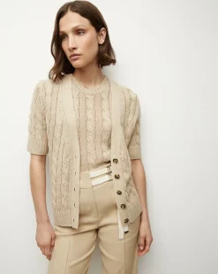 Julietta Silk-Linen Cardigan in Stone Khaki>Veronica Beard Clearance