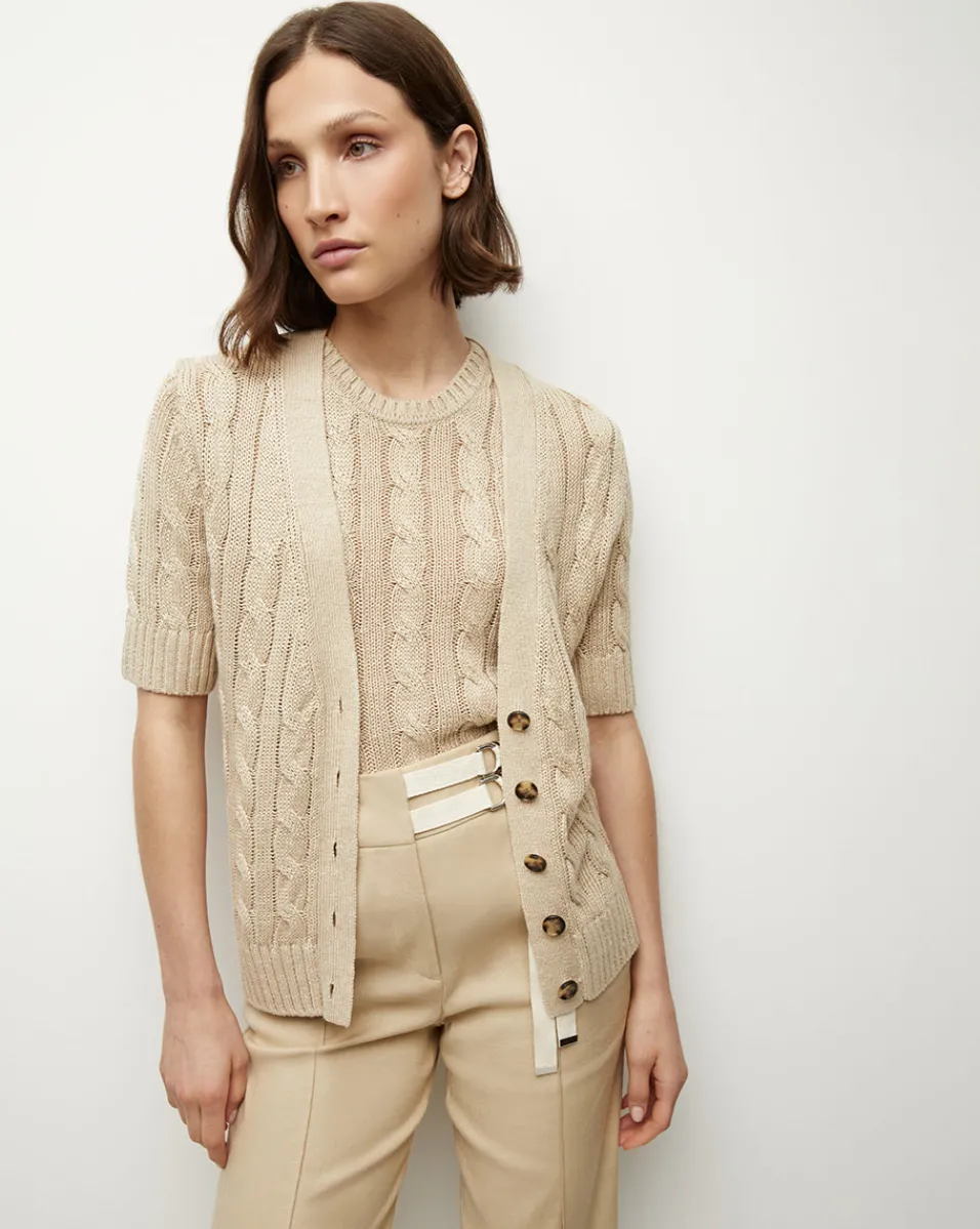Julietta Silk-Linen Cardigan in Stone Khaki>Veronica Beard Clearance