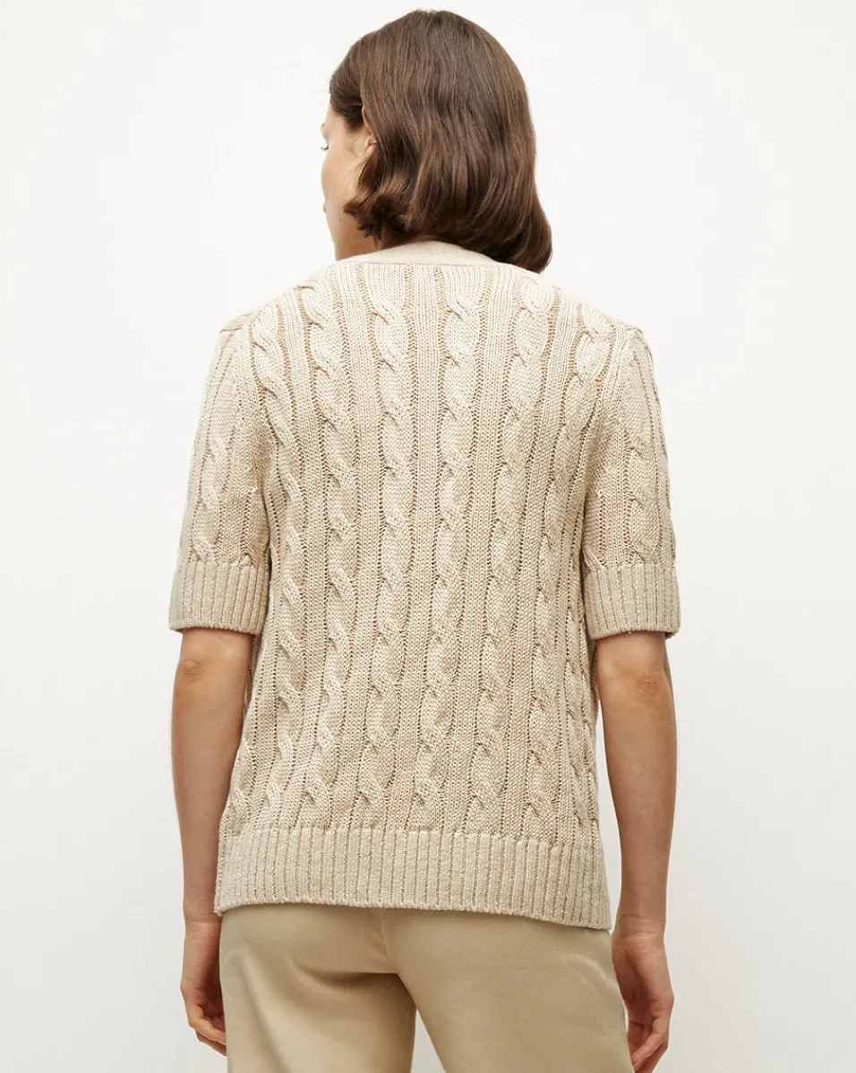 Julietta Silk-Linen Cardigan in Stone Khaki>Veronica Beard Clearance