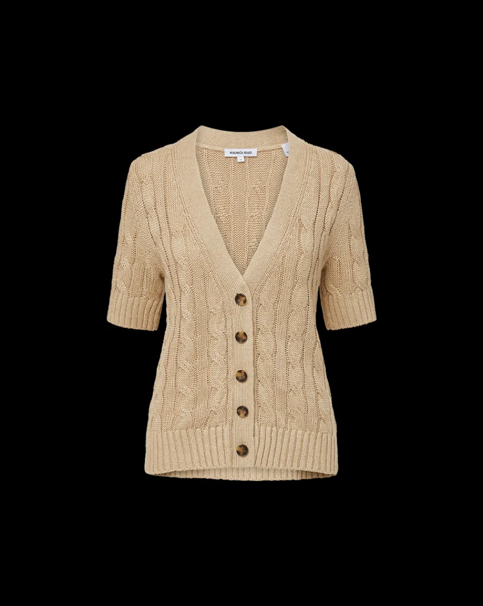 Julietta Silk-Linen Cardigan in Stone Khaki>Veronica Beard Clearance