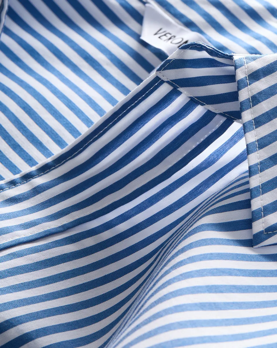 Khai Cropped Tunic Top in Blue/White Stripe>Veronica Beard Online