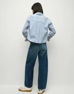 Khai Cropped Tunic Top in Blue/White Stripe><noscript><img width=