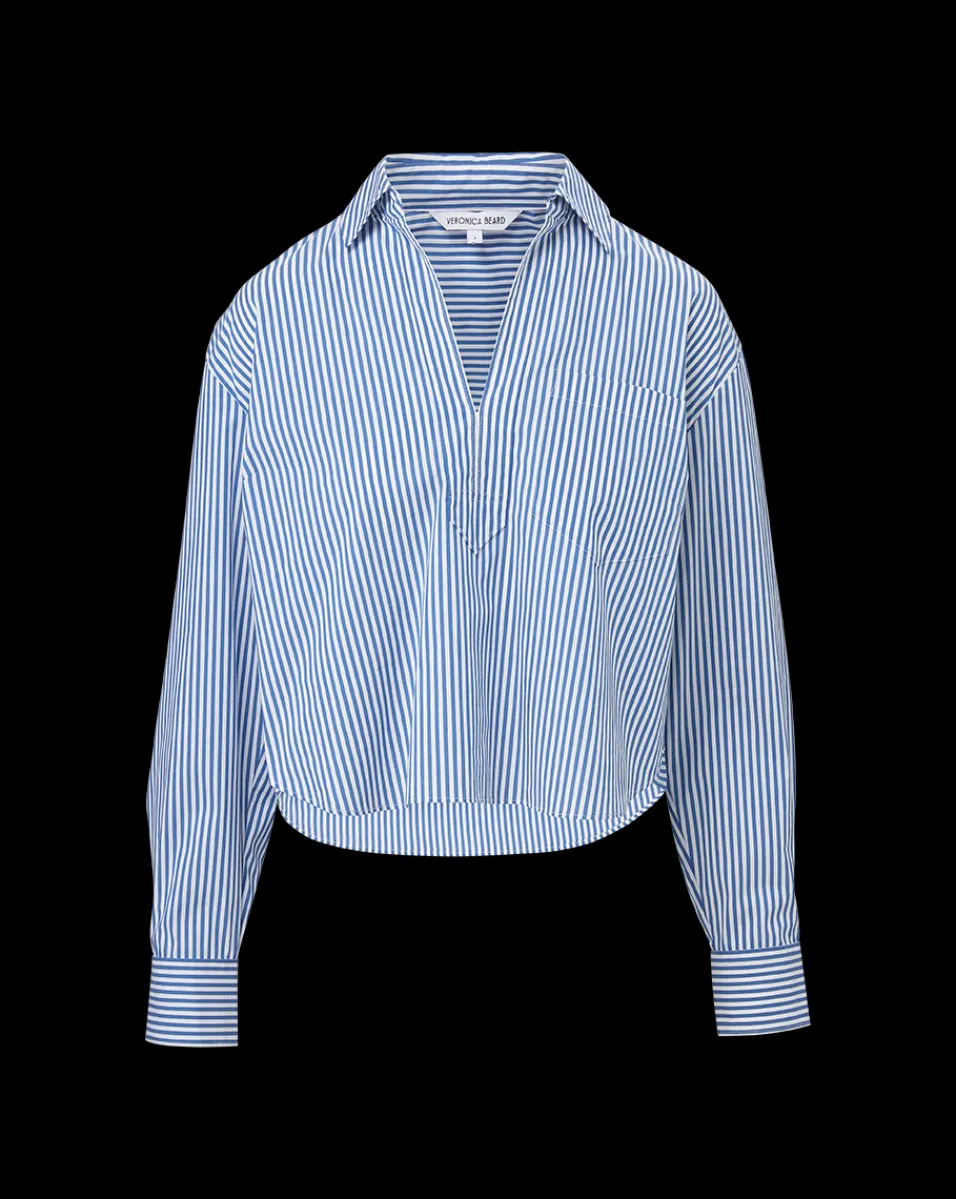 Khai Cropped Tunic Top in Blue/White Stripe>Veronica Beard Online