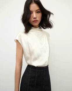 Leilany High Neck Silk Top in>Veronica Beard Hot