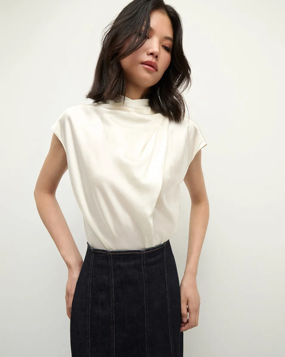 Leilany High Neck Silk Top in>Veronica Beard Hot
