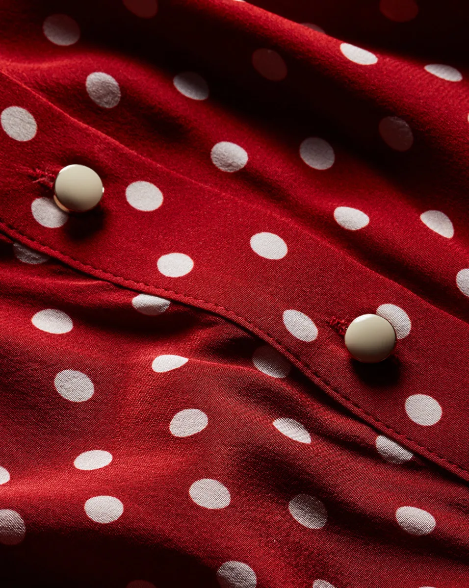 Lex Polka-Dot Dress in Brick Red/Ecru>Veronica Beard New