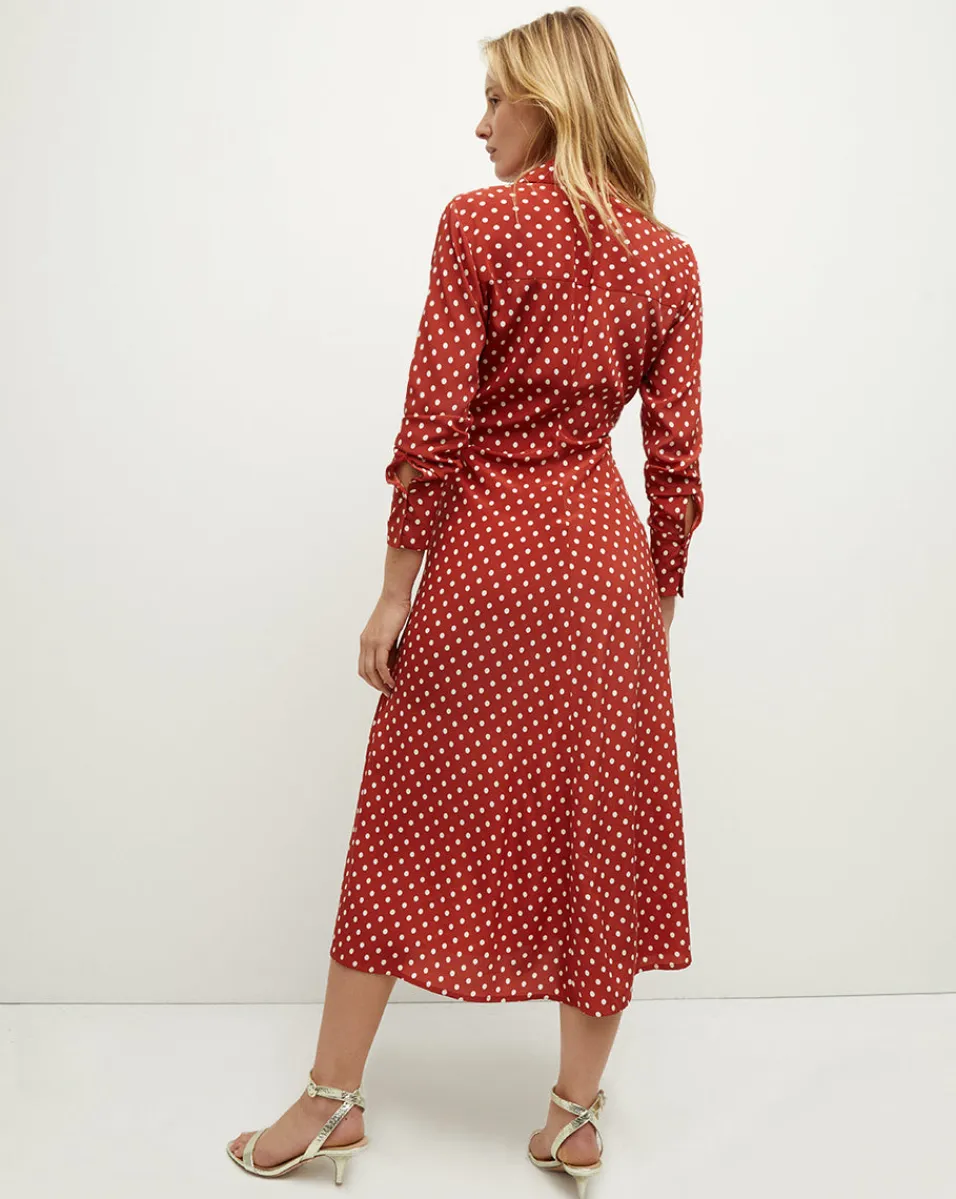 Lex Polka-Dot Dress in Brick Red/Ecru>Veronica Beard New