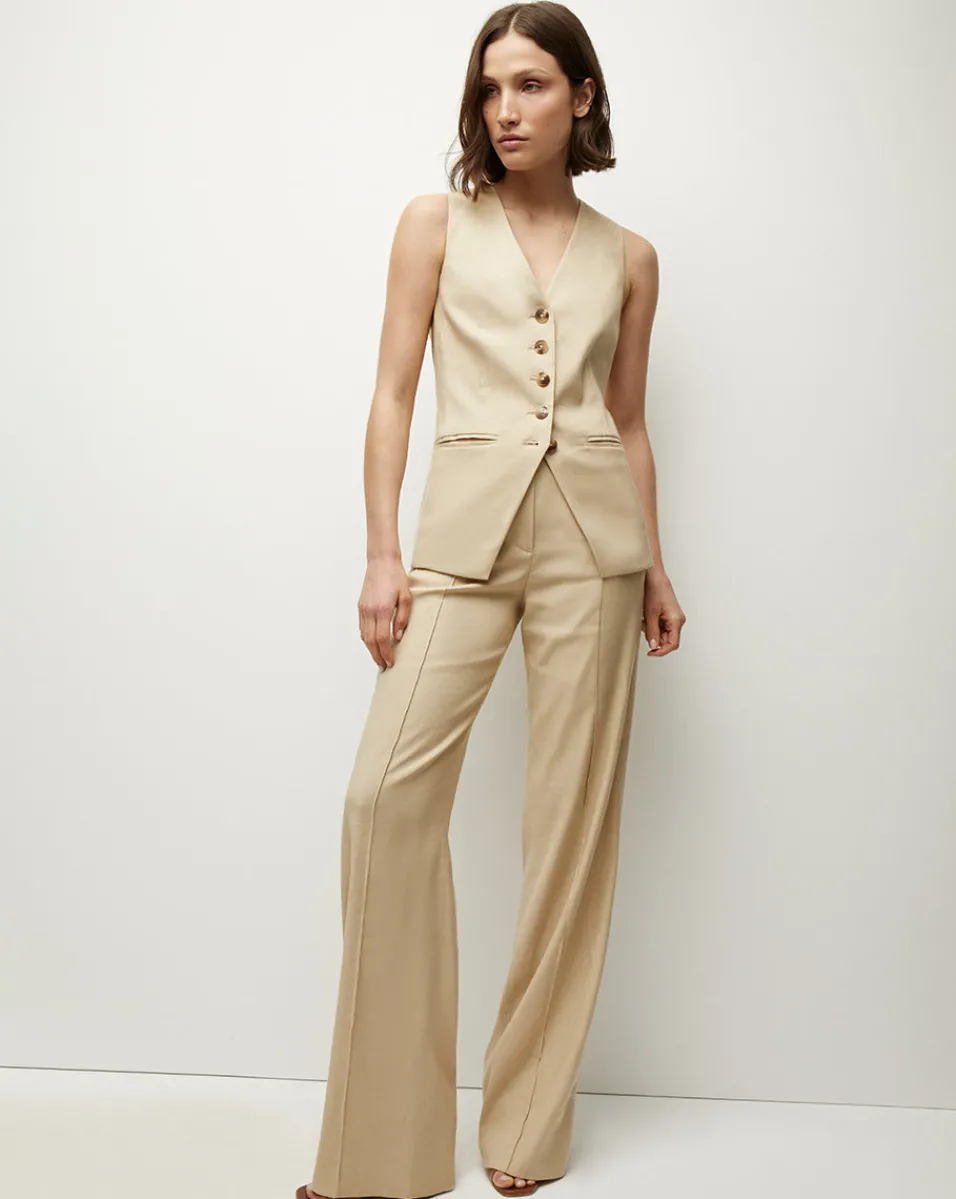 Liff Stretch-Linen Vest in Stone Khaki>Veronica Beard Outlet