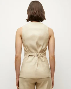 Liff Stretch-Linen Vest in Stone Khaki><noscript><img width=