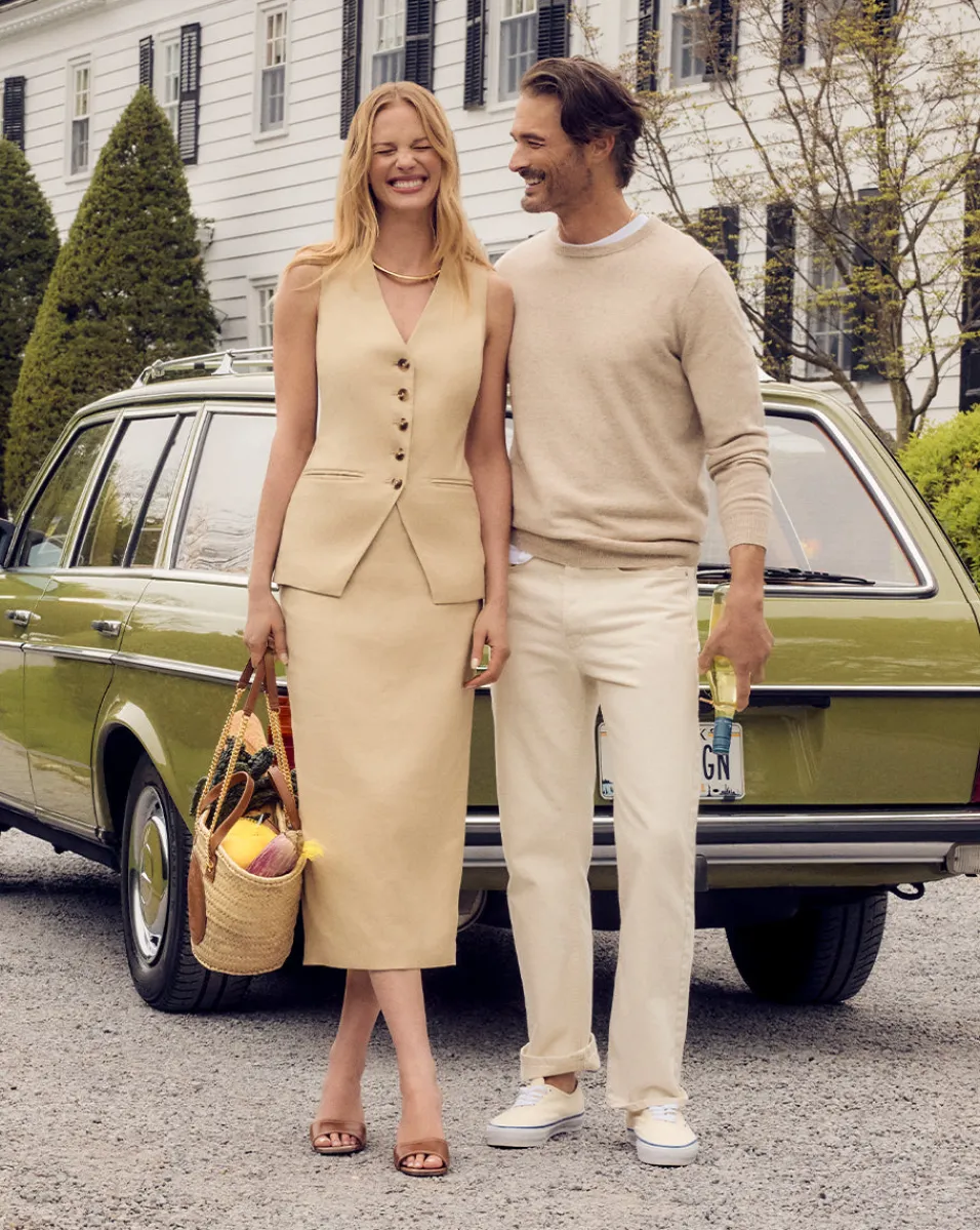 Liff Stretch-Linen Vest in Stone Khaki>Veronica Beard Outlet