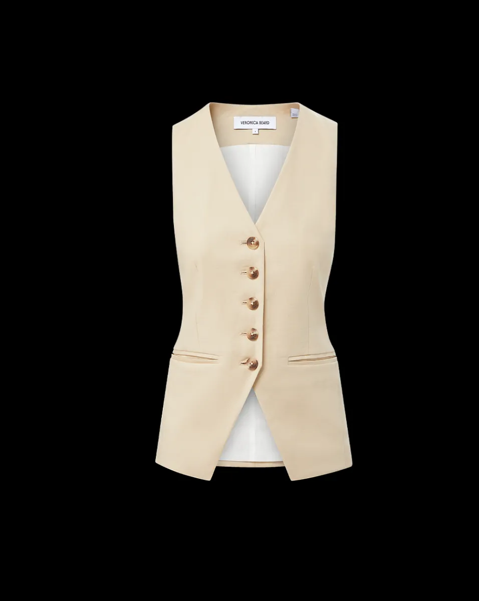 Liff Stretch-Linen Vest in Stone Khaki>Veronica Beard Outlet